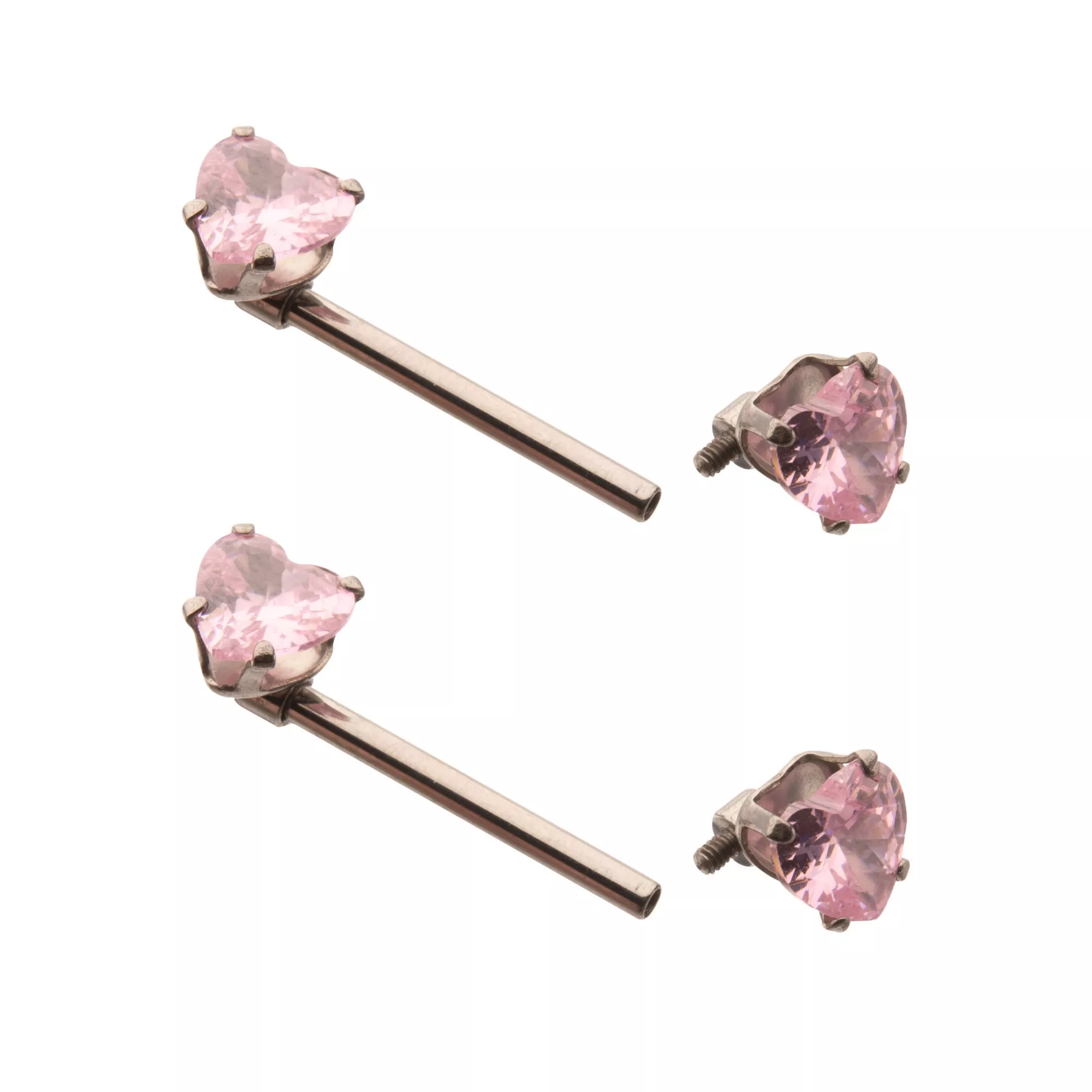 Pink CZ Heart ASTM F-136 Titanium Nipple Barbells - 14 Gauge at Spencer's