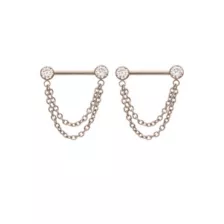 Silver Chain Dangle ASTM F-136 Titanium Nipple Barbells - 14 Gauge at Spencer's