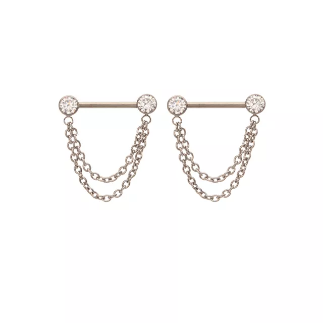 Silver Chain Dangle ASTM F-136 Titanium Nipple Barbells - 14 Gauge at Spencer's
