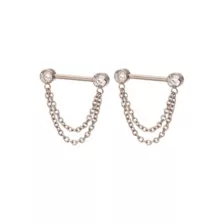 Silver Chain Dangle ASTM F-136 Titanium Nipple Barbells - 14 Gauge at Spencer's