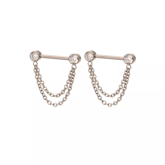 Silver Chain Dangle ASTM F-136 Titanium Nipple Barbells - 14 Gauge at Spencer's