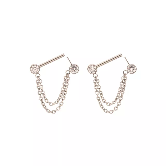 Silver Chain Dangle ASTM F-136 Titanium Nipple Barbells - 14 Gauge at Spencer's