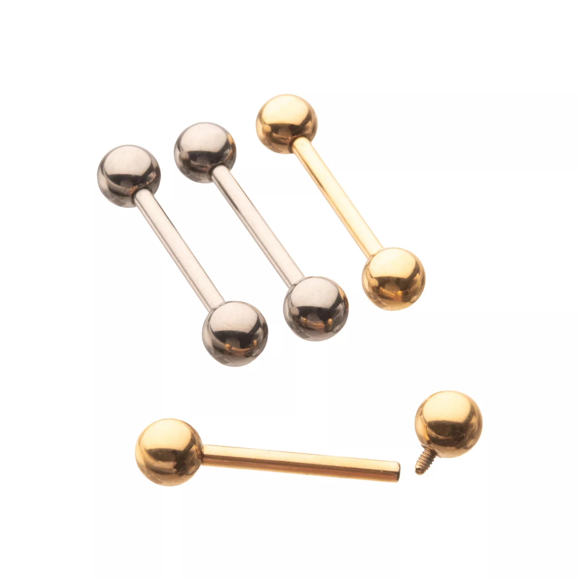Multi-Pack Silver-Plated and Gold-Tone ASTM F-136 Titanium Nipple Barbells - 2 Pair at Spencer's