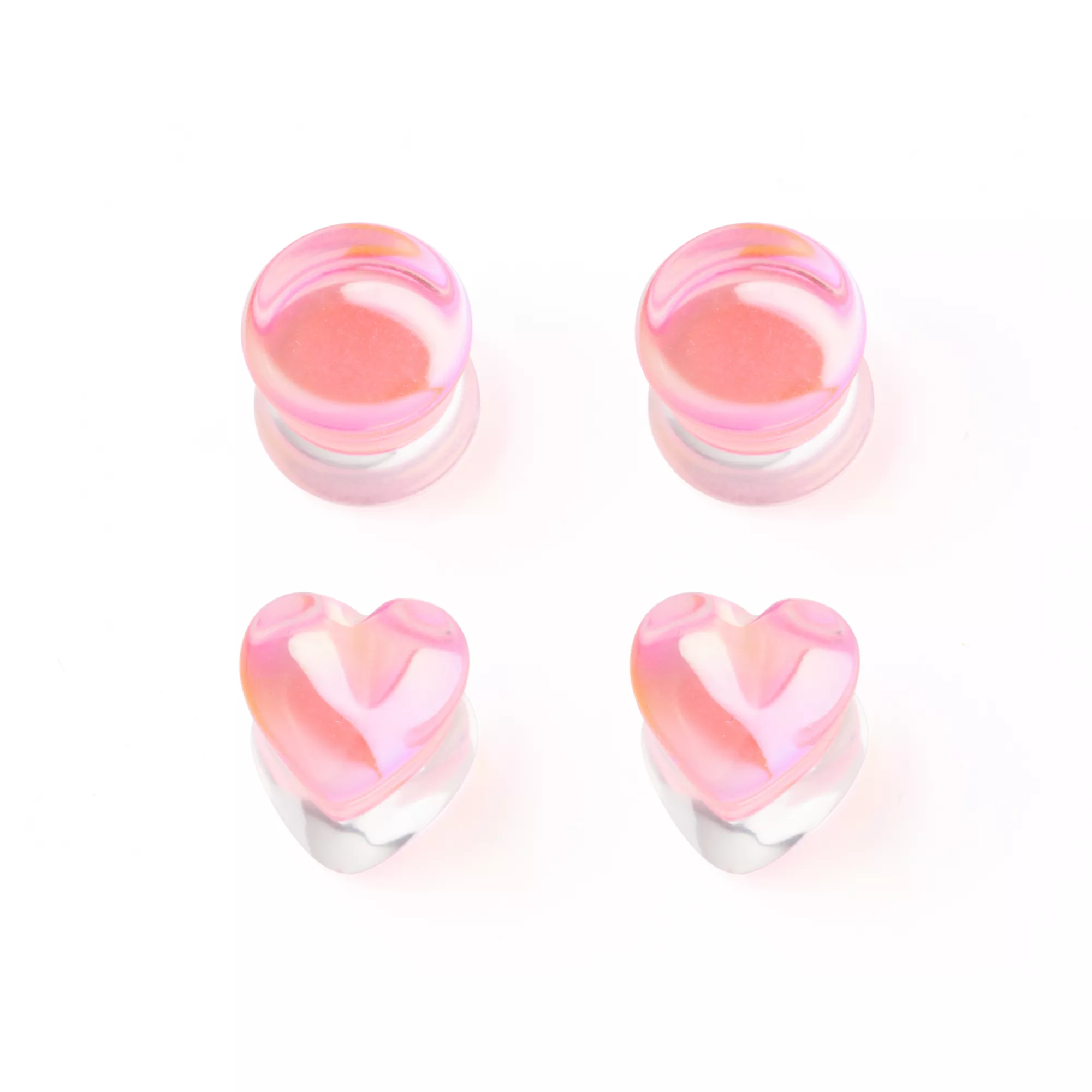 Multi-Pack Pink Oil Slick Heart Glass Plugs - 2 Pairs at Spencer's