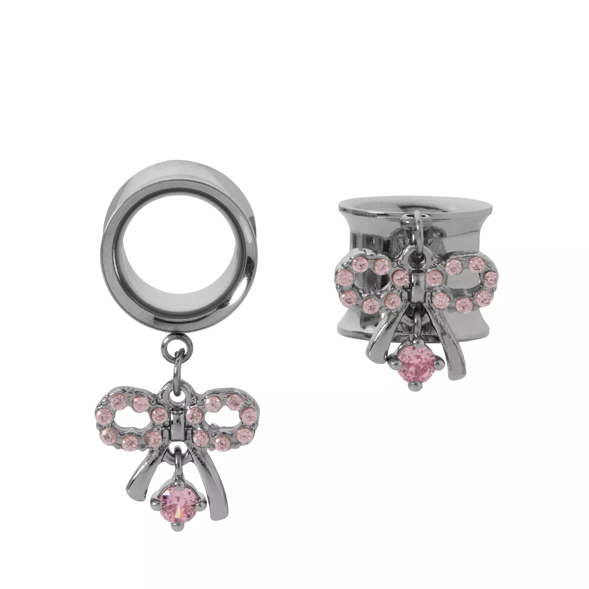 Pink CZ Bow Dangle Tunnels - 00 Gauge at Spencer's