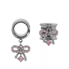 Pink CZ Bow Dangle Tunnels - 00 Gauge at Spencer's