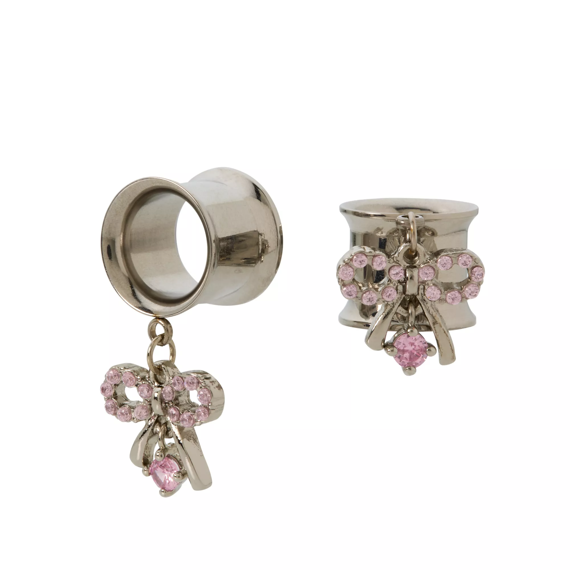 Pink CZ Bow Dangle Tunnels - 00 Gauge at Spencer's