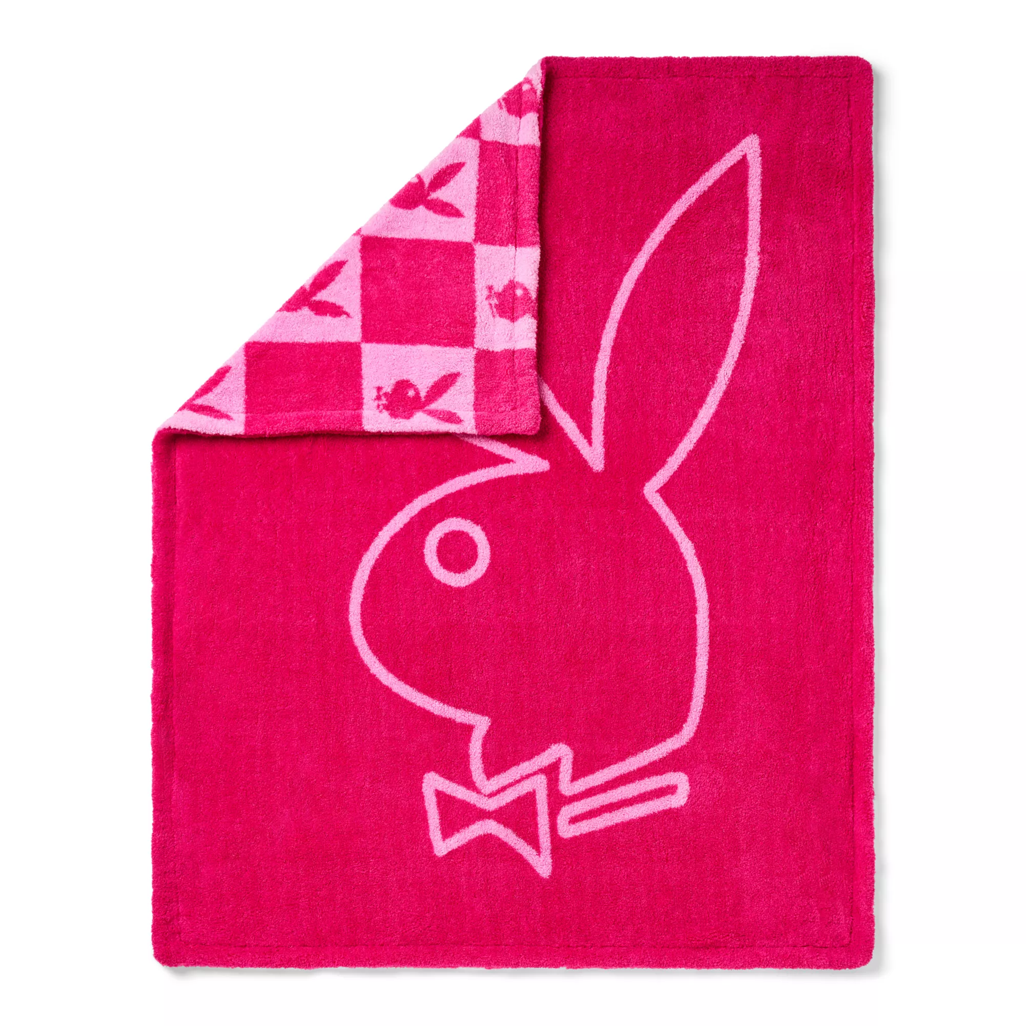 Playboy Pink Check Reversible Fleece Blanket