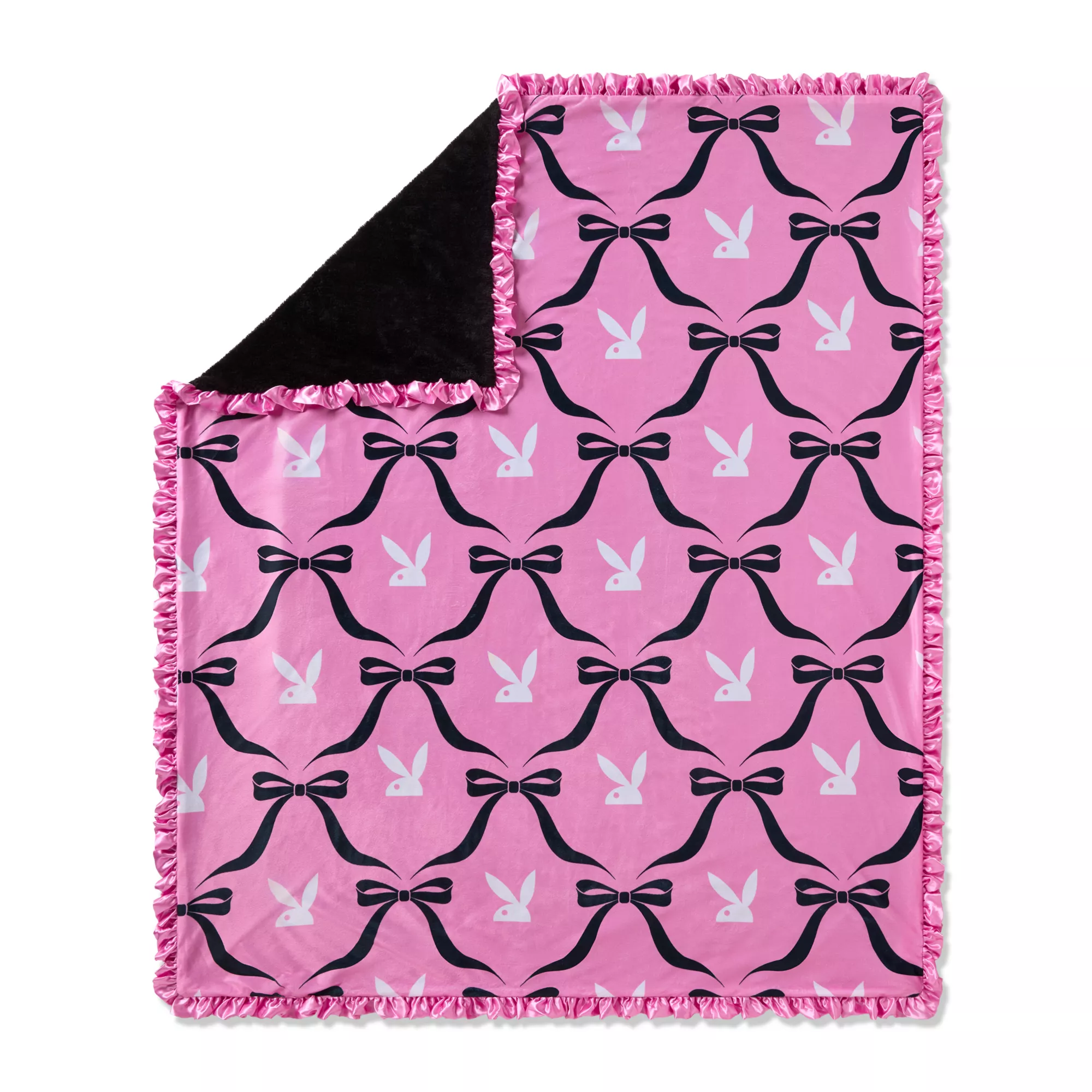 Pink Playboy Coquette Rabbit Head Fleece Blanket