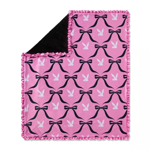 Pink Playboy Coquette Rabbit Head Fleece Blanket