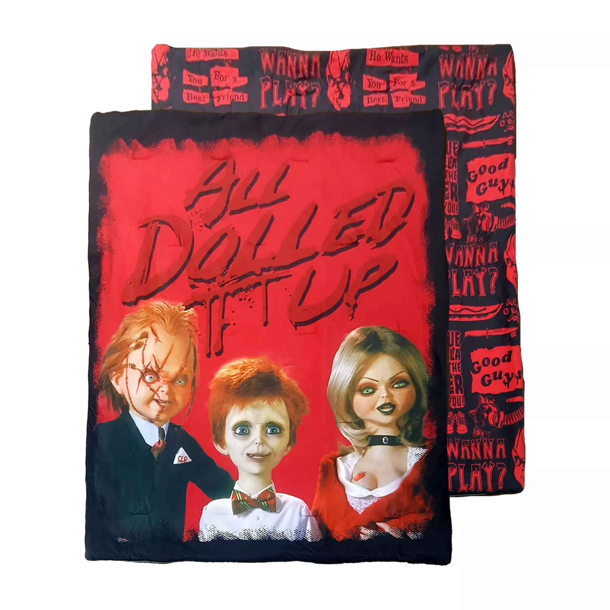 Chucky All Dolled Up Reversible Fleece Blanket at Spencer's
