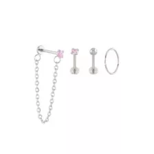 Multi-Pack Pink CZ Heart Labret Rings and Hoop 4 Pack - 18 Gauge at Spencer's