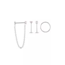Multi-Pack Pink CZ Heart Labret Rings and Hoop 4 Pack - 18 Gauge at Spencer's