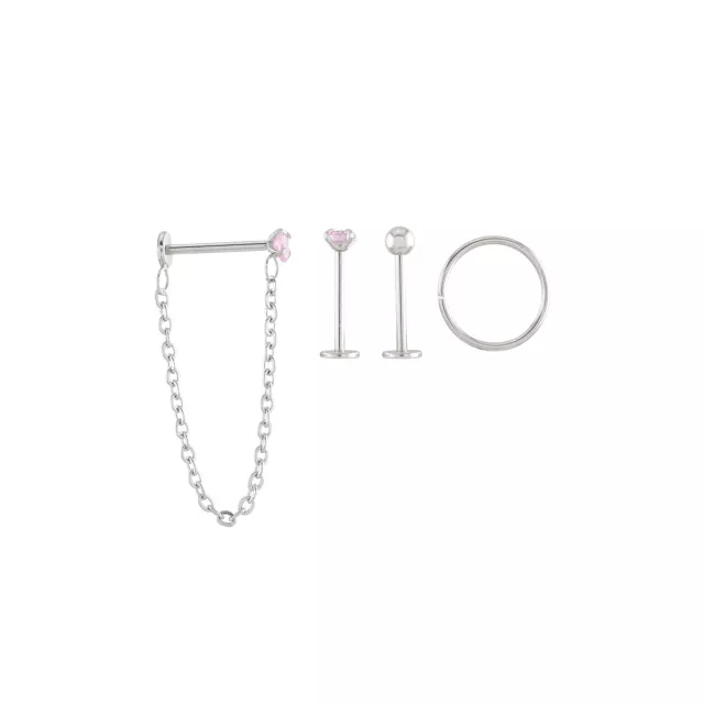 Multi-Pack Pink CZ Heart Labret Rings and Hoop 4 Pack - 18 Gauge at Spencer's