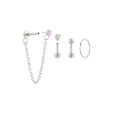 Multi-Pack Pink CZ Heart Labret Rings and Hoop 4 Pack - 18 Gauge at Spencer's