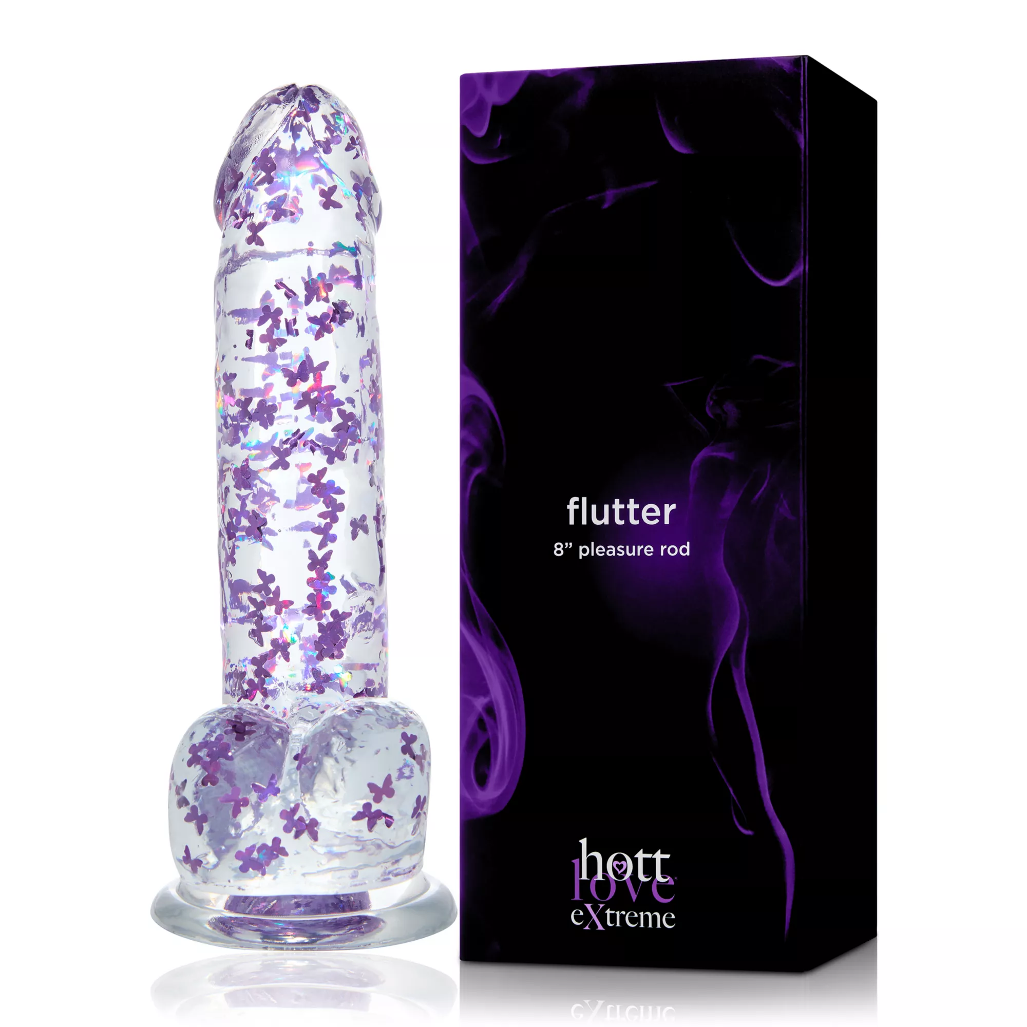 Flutter Butterfly Glitter Clear Dildo with Balls - Hott Love Extreme