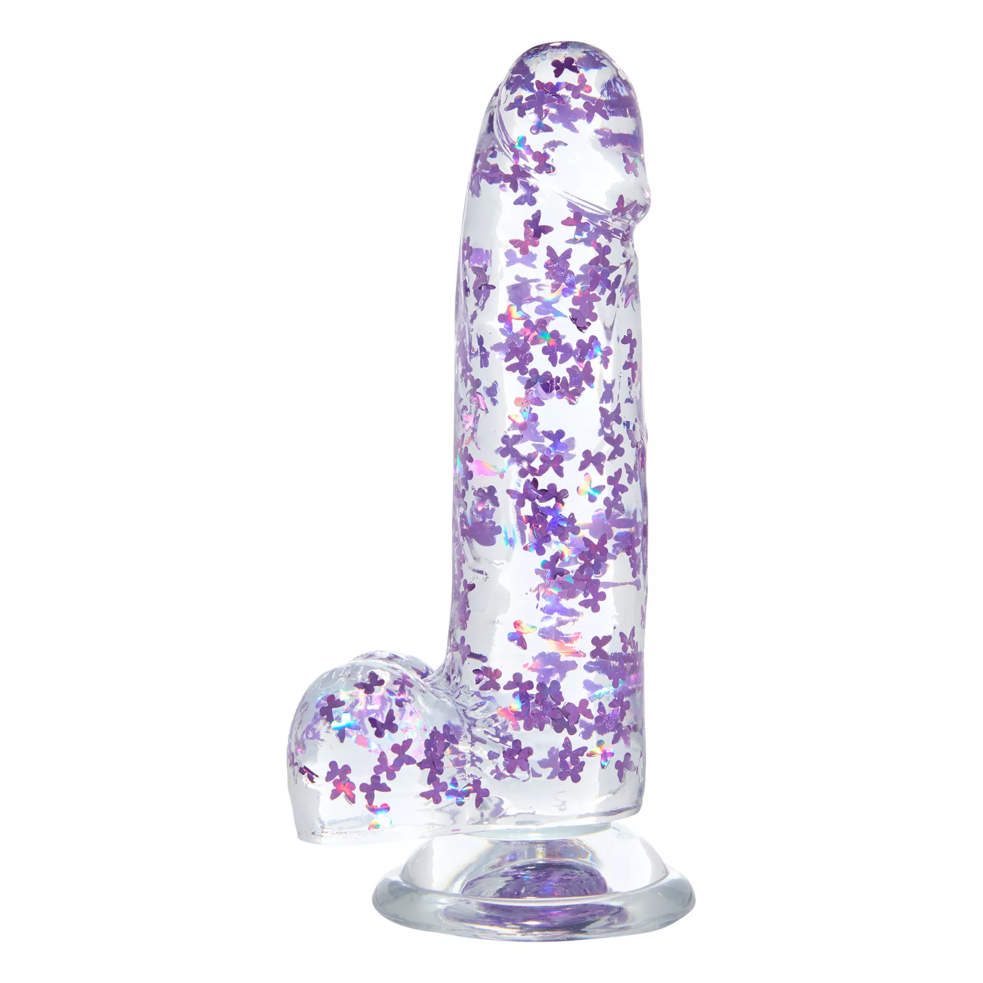 Flutter Butterfly Glitter Clear Dildo with Balls - Hott Love Extreme at Spencer's
