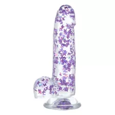 Flutter Butterfly Glitter Clear Dildo with Balls - Hott Love Extreme at Spencer's