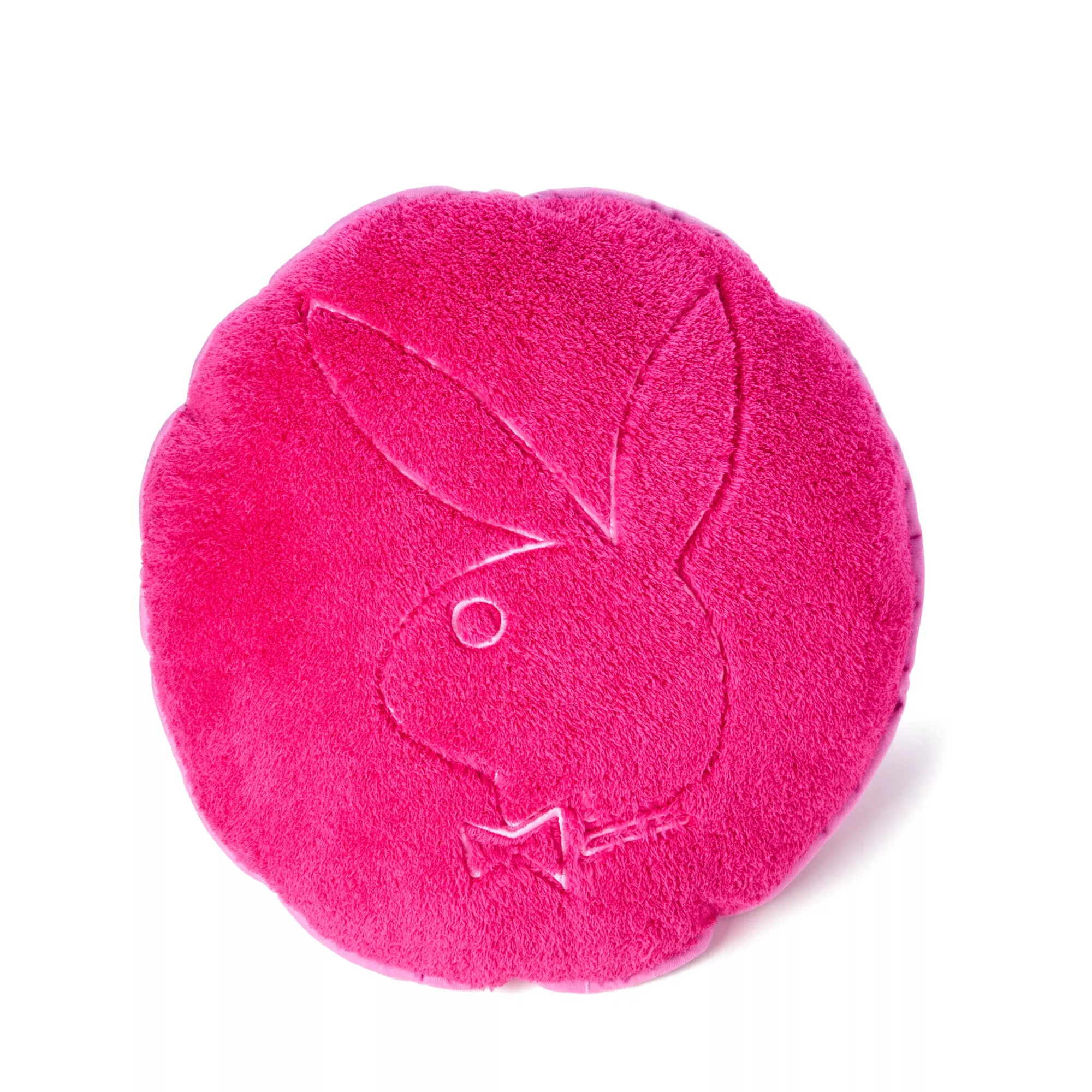 Hot Pink Fuzzy Playboy Round Pillow at Spencer's