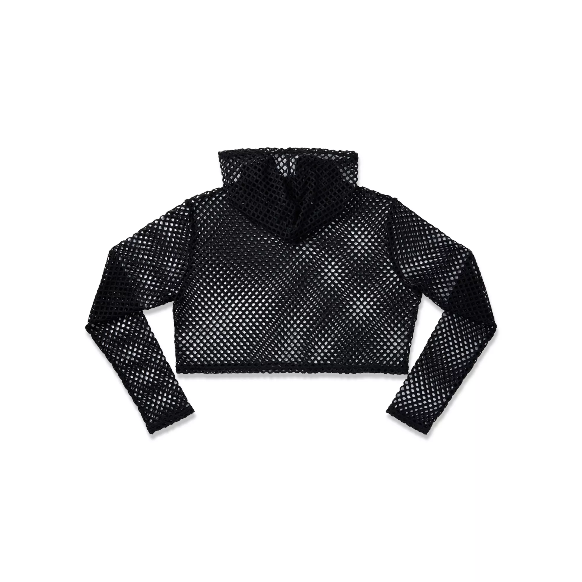 Hooded Fishnet Long Sleeve Crop Top at Spencer's