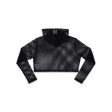 Hooded Fishnet Long Sleeve Crop Top at Spencer's