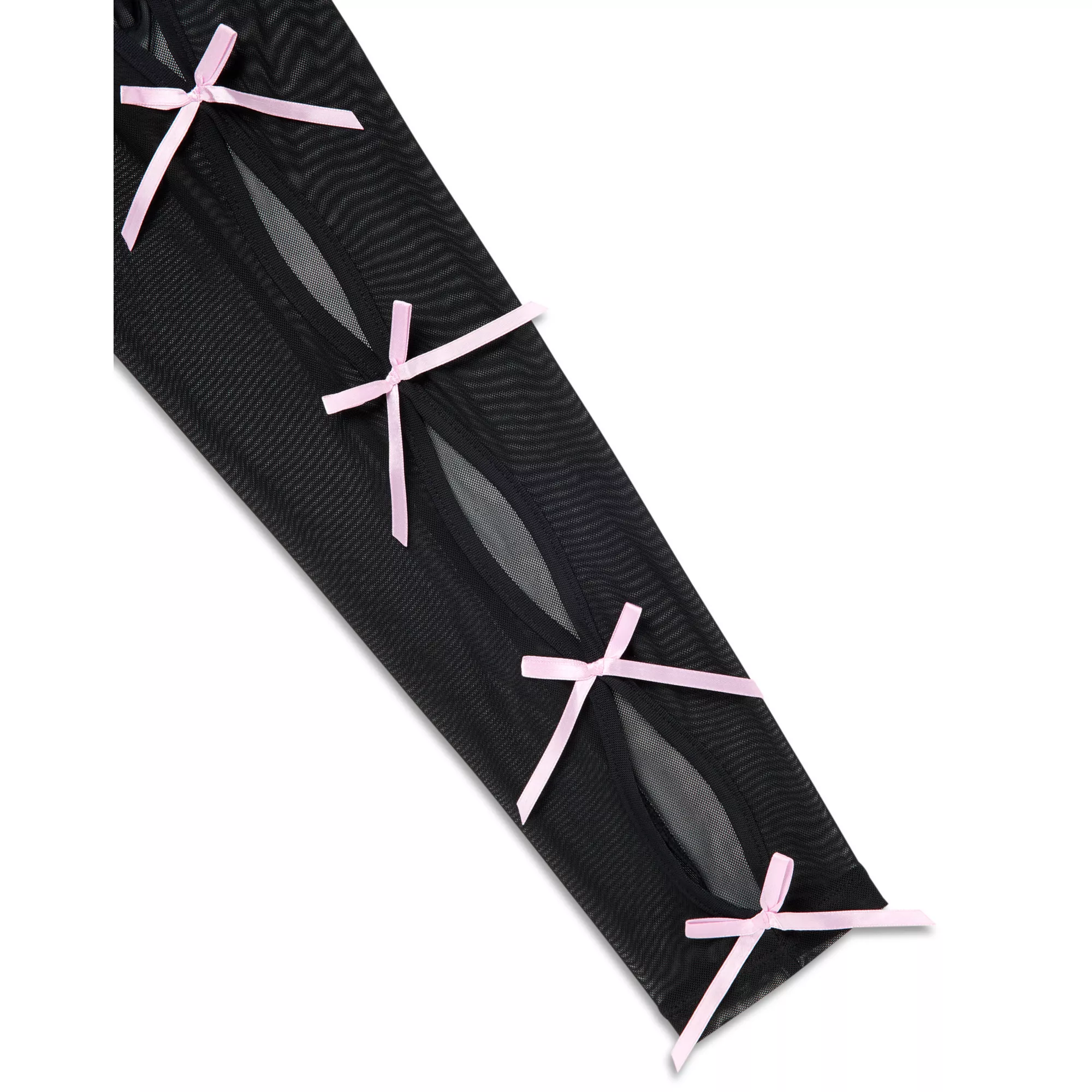 Black and Pink Bow Mesh Crop Top at Spencer's