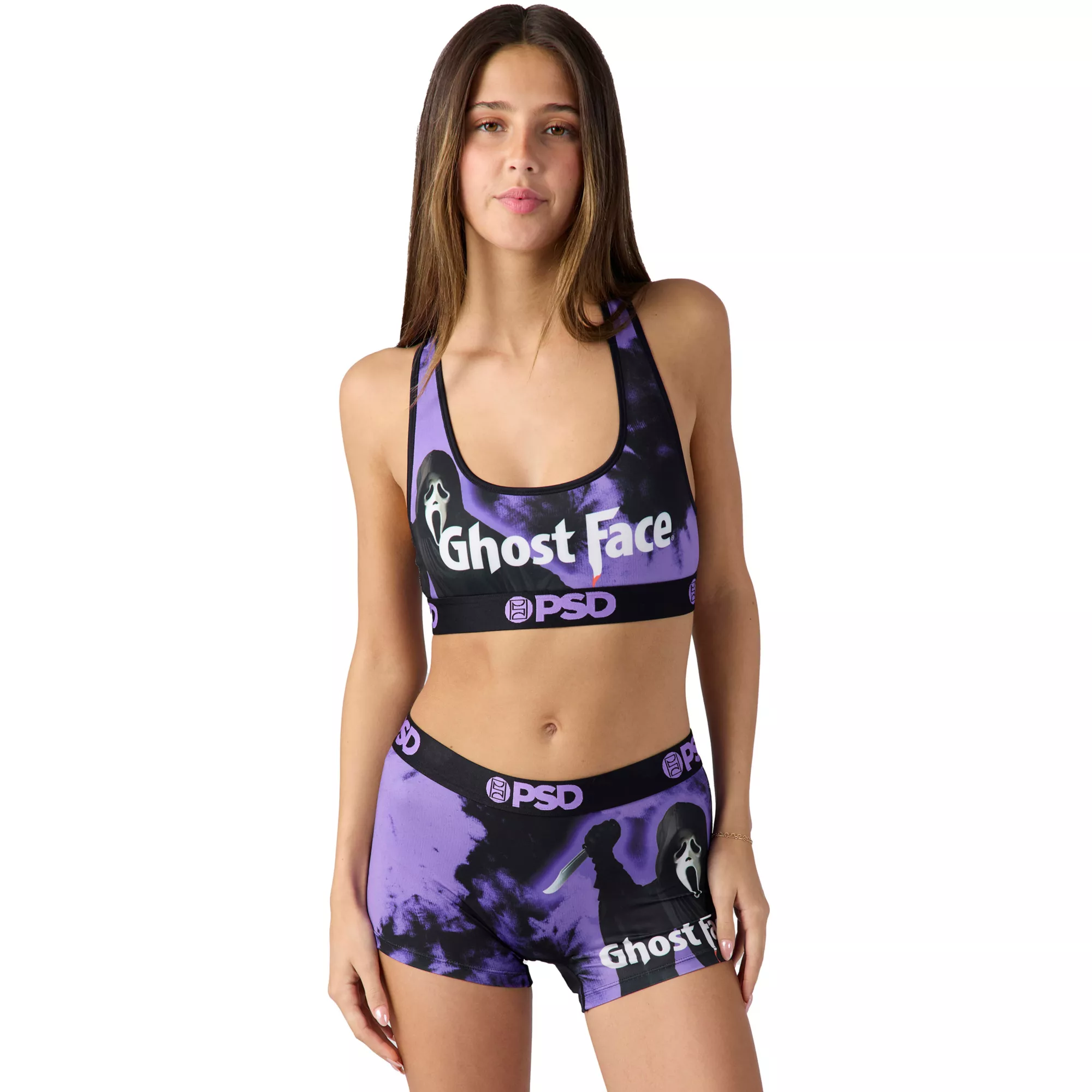 PSD Purple Ghost Face Sports Bra at Spencer's