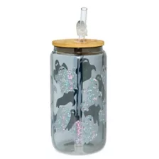 Glitter Ghost Glass Cup with Straw - 16 oz. at Spencer's