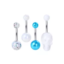 Multi-Pack Titanium Blue and White Skull Belly Rings 4 Pack - 14 Gauge at Spencer's