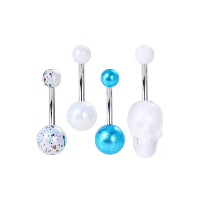 Multi-Pack Titanium Blue and White Skull Belly Rings 4 Pack - 14 Gauge at Spencer's