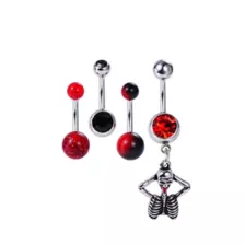 Multi-Pack Black and Red Titanium Skeleton Belly Rings 4 Pack - 14 Gauge at Spencer's