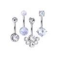 Multi-Pack Silvertone Titanium CZ Belly Rings 4 Pack - 14 Gauge at Spencer's