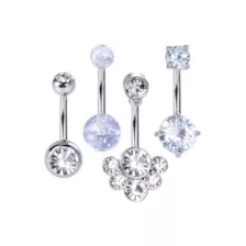 Multi-Pack Silvertone Titanium CZ Belly Rings 4 Pack - 14 Gauge at Spencer's
