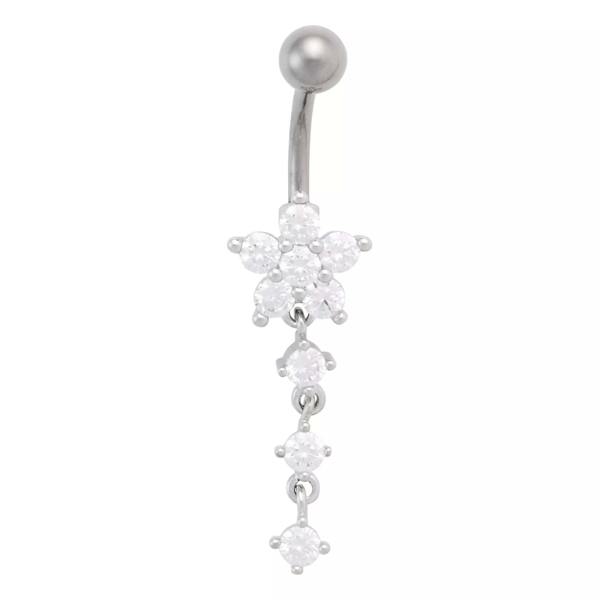 CZ Flower and Gem Titanium Dangle Belly Ring - 14 Gauge at Spencer's