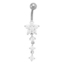 CZ Flower and Gem Titanium Dangle Belly Ring - 14 Gauge at Spencer's
