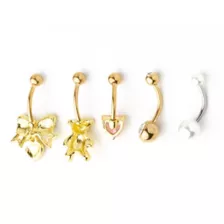 Multi-Pack Goldtone Bow Bear Belly Rings 5 Pack - 14 Gauge at Spencer's