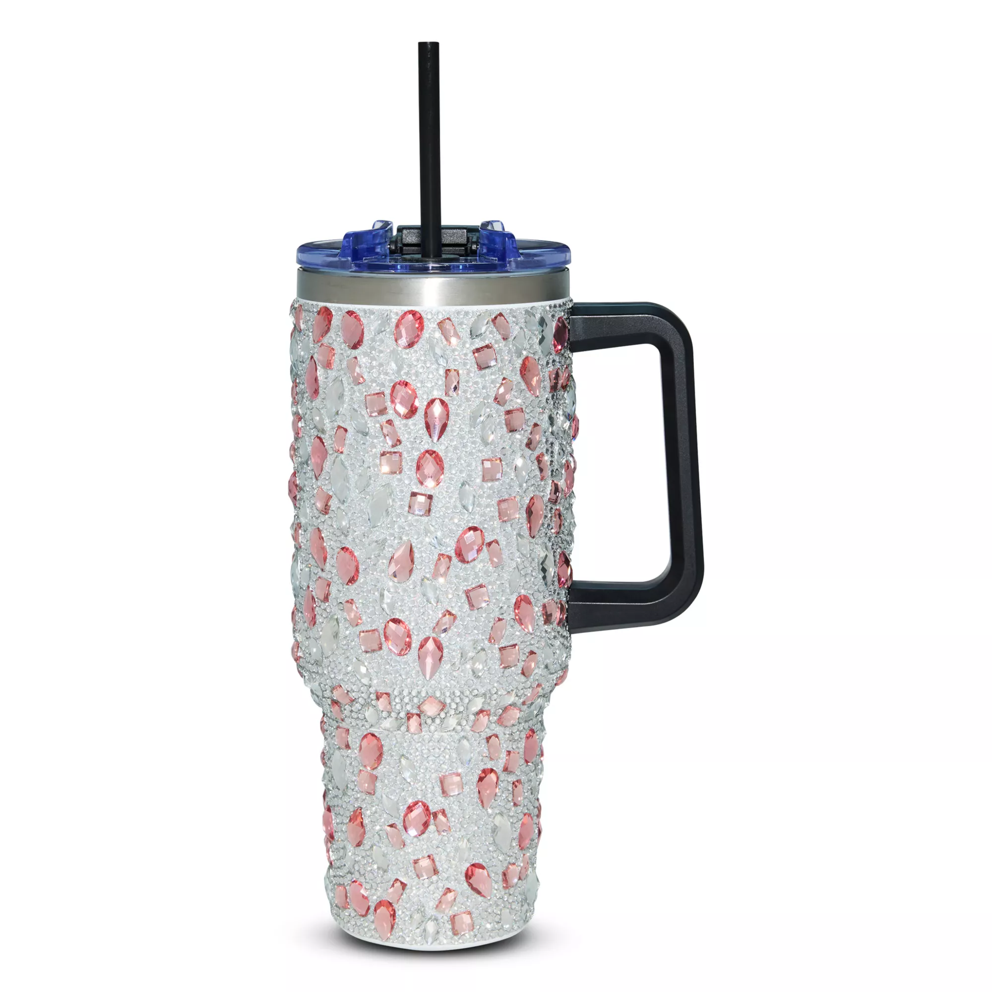 Pink and Silver Bedazzled Travel Tumbler with Straw - 40 oz. at Spencer's