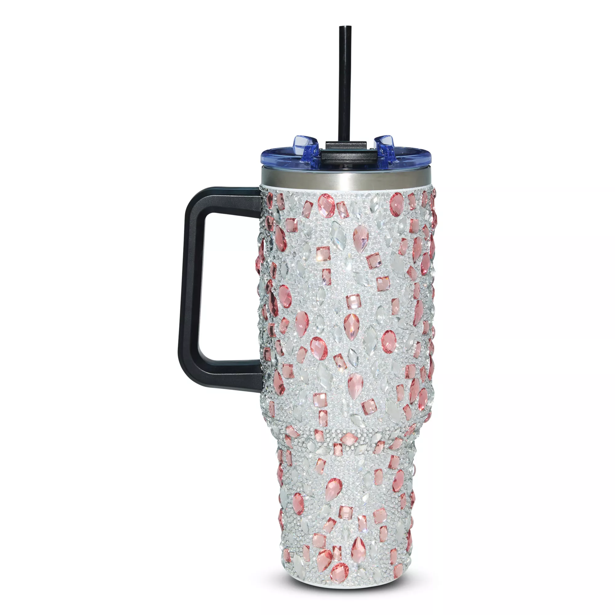 Pink and Silver Bedazzled Travel Tumbler with Straw - 40 oz. at Spencer's