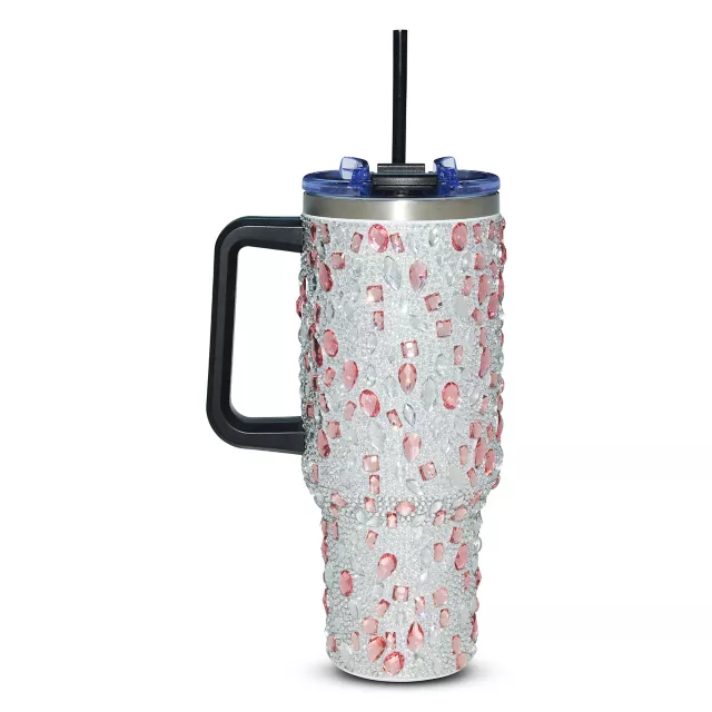 Pink and Silver Bedazzled Tumbler with Straw - 40 oz. at Spencer's