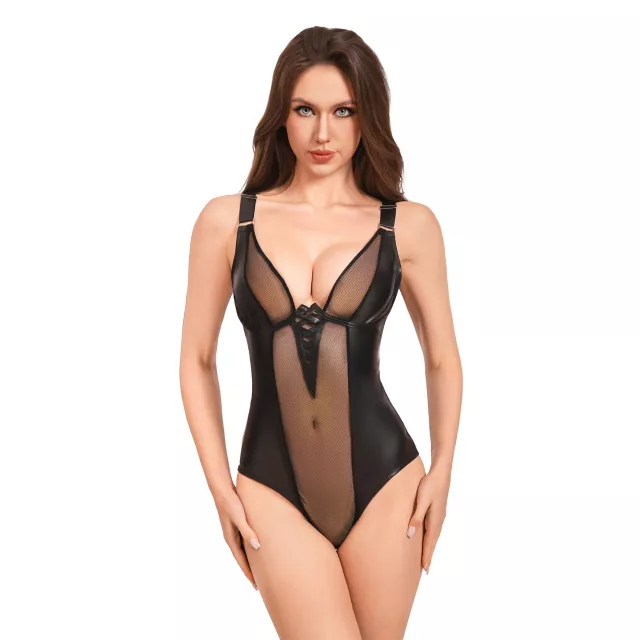 Black Mesh Front Bodysuit at Spencer's