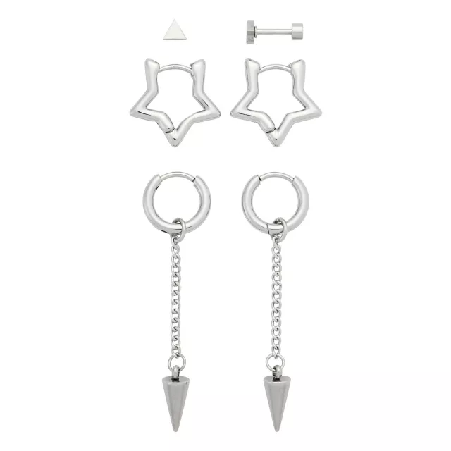 Multi-Pack Stud Star Hoop and Dangle Earrings 3 Pair - 18 Gauge