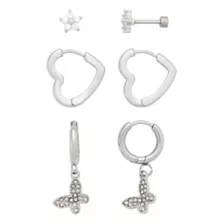 Multi-Pack CZ Stud Heart Hoop and Dangle Earrings 3 Pair - 18 Gauge at Spencer's