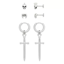 Multi-Pack Skull Stud Earrings and Dagger Dangle Earrings 3 Pair - 18 Gauge at Spencer's