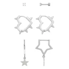 Multi-Pack CZ Stud Heart Star Hoop and Dangle Earrings 3 Pair - 18 Gauge at Spencer's