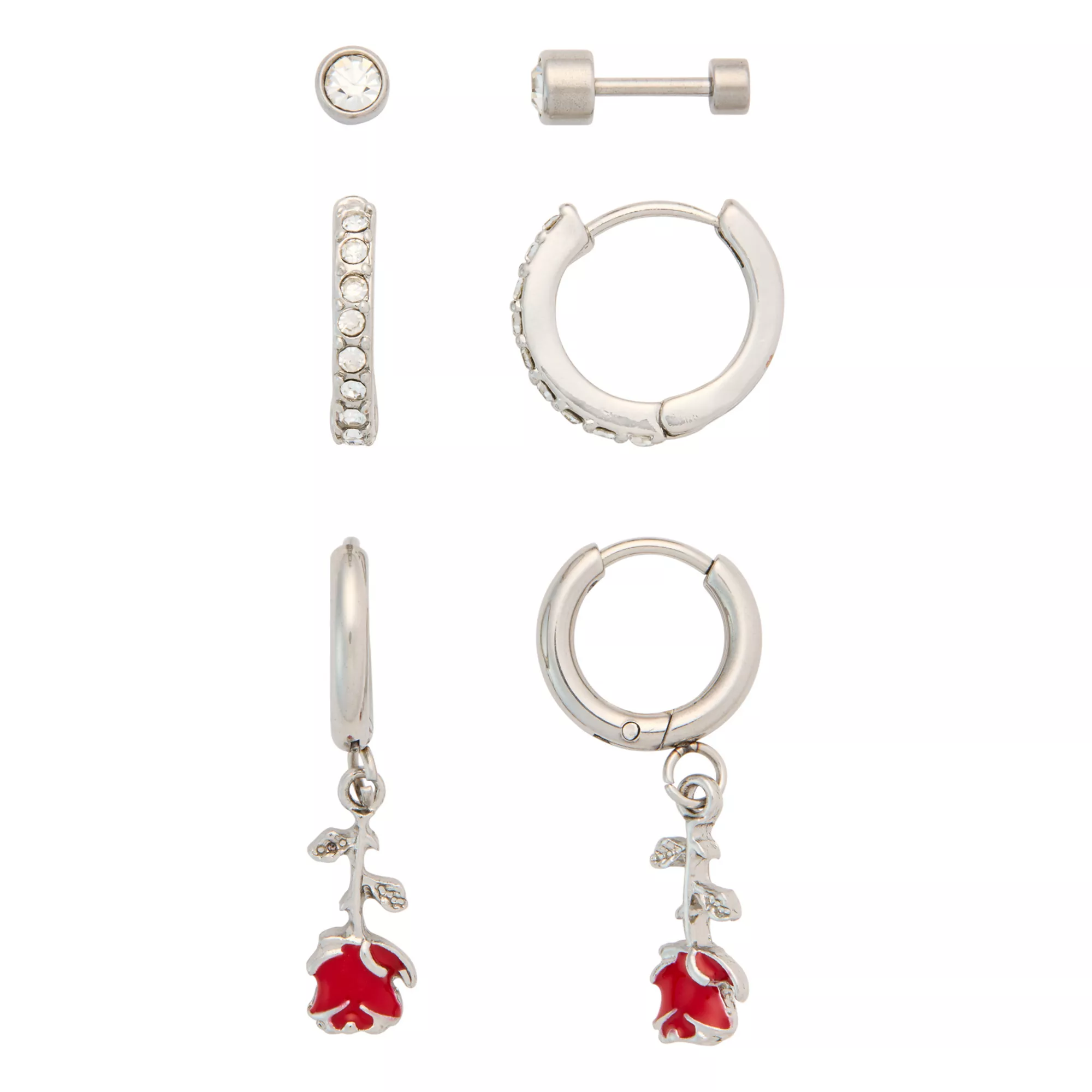 Multi-Pack Stud and Rose Hoop Earrings 3 Pair - 18 Gauge at Spencer's