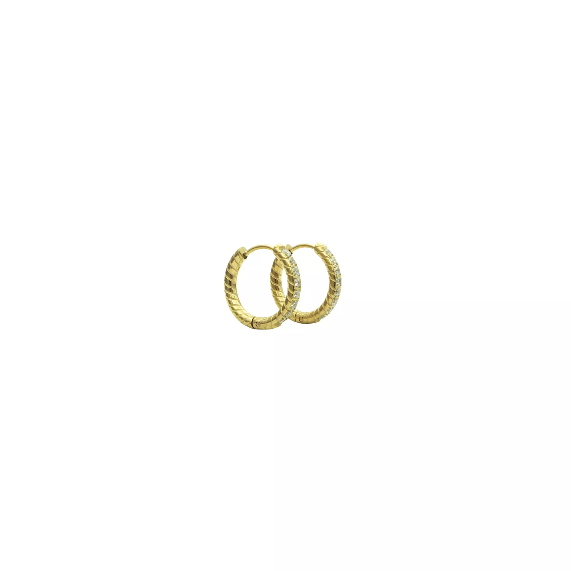 CZ Goldtone Patterned Huggie Hoop Earrings