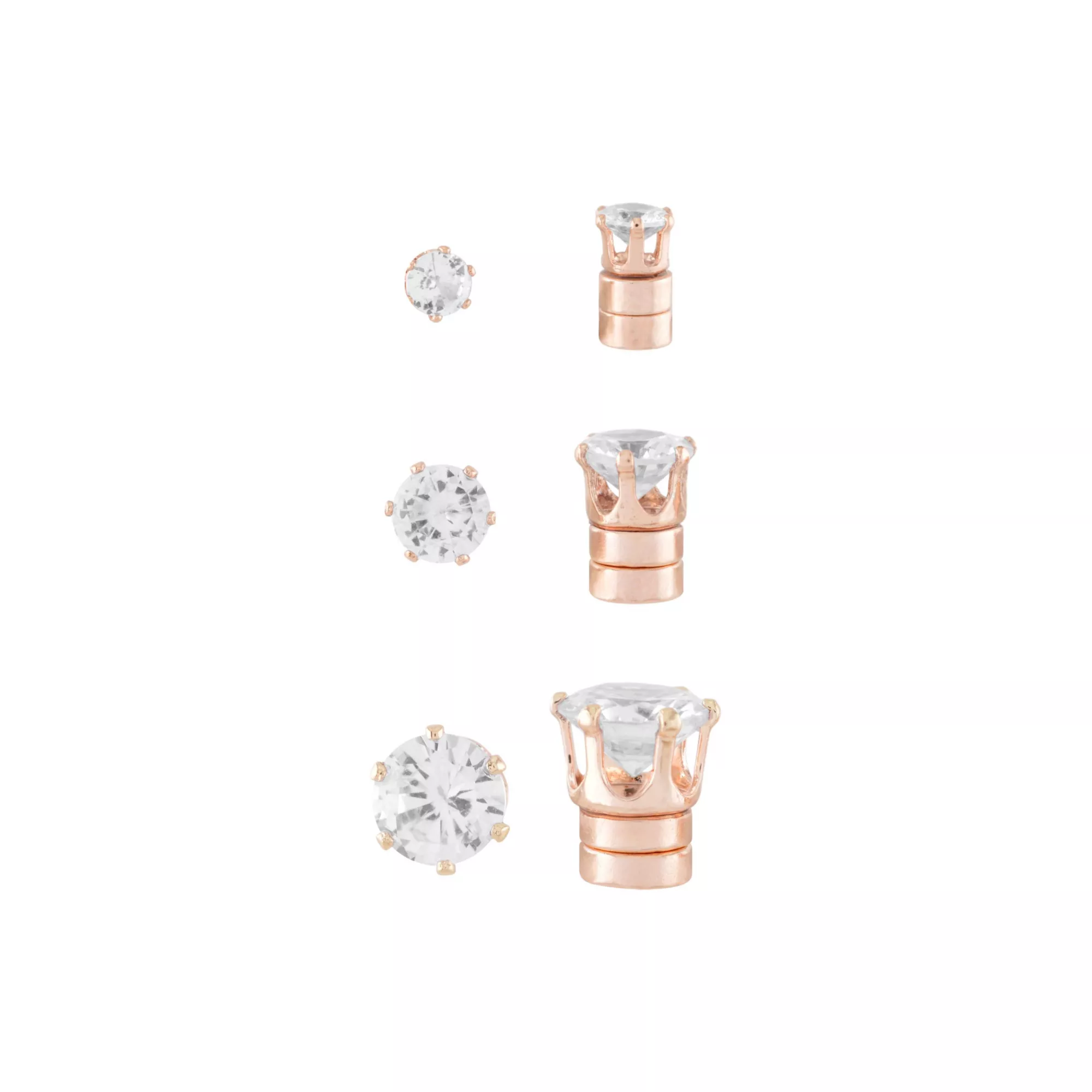 Multi-Pack Rose Gold CZ Magnetic Stud Earrings - 3 Pack at Spencer's