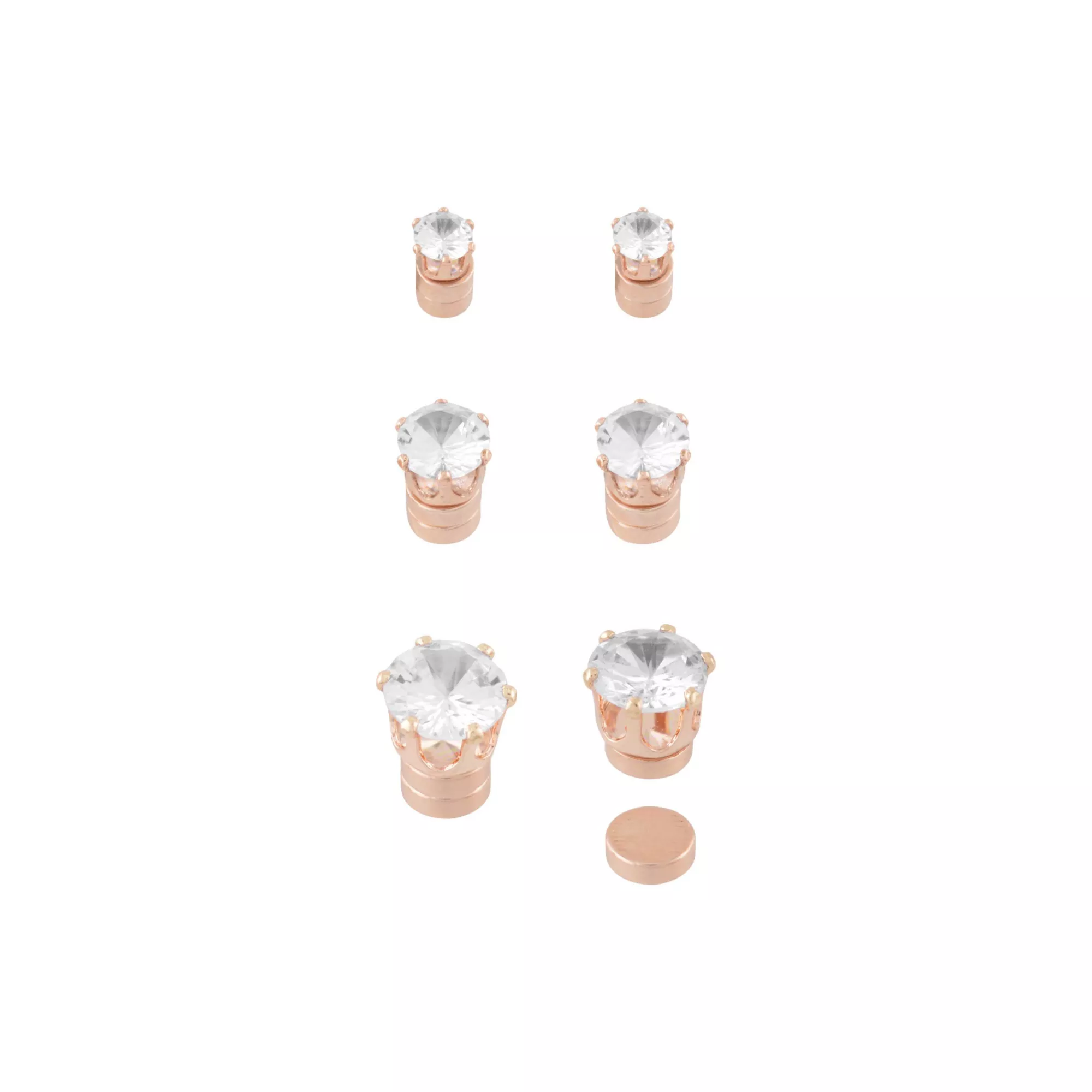 Multi-Pack Rose Gold CZ Magnetic Stud Earrings - 3 Pack at Spencer's