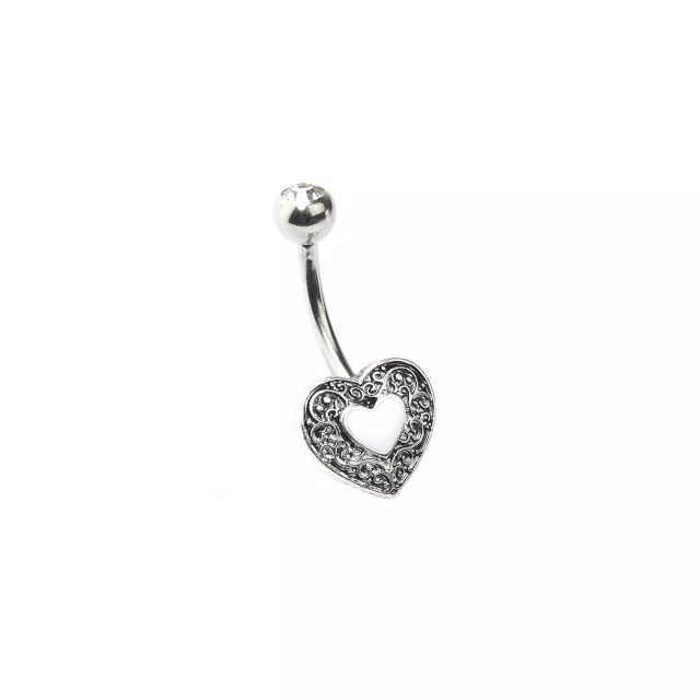 Silvertone Heart Swirl Belly Ring - 14 Gauge at Spencer's