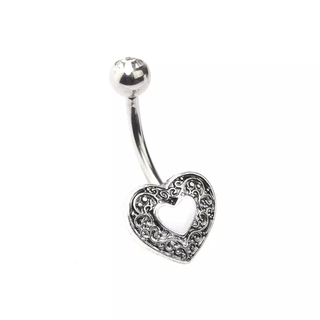 Silvertone Heart Swirl Belly Ring - 14 Gauge at Spencer's